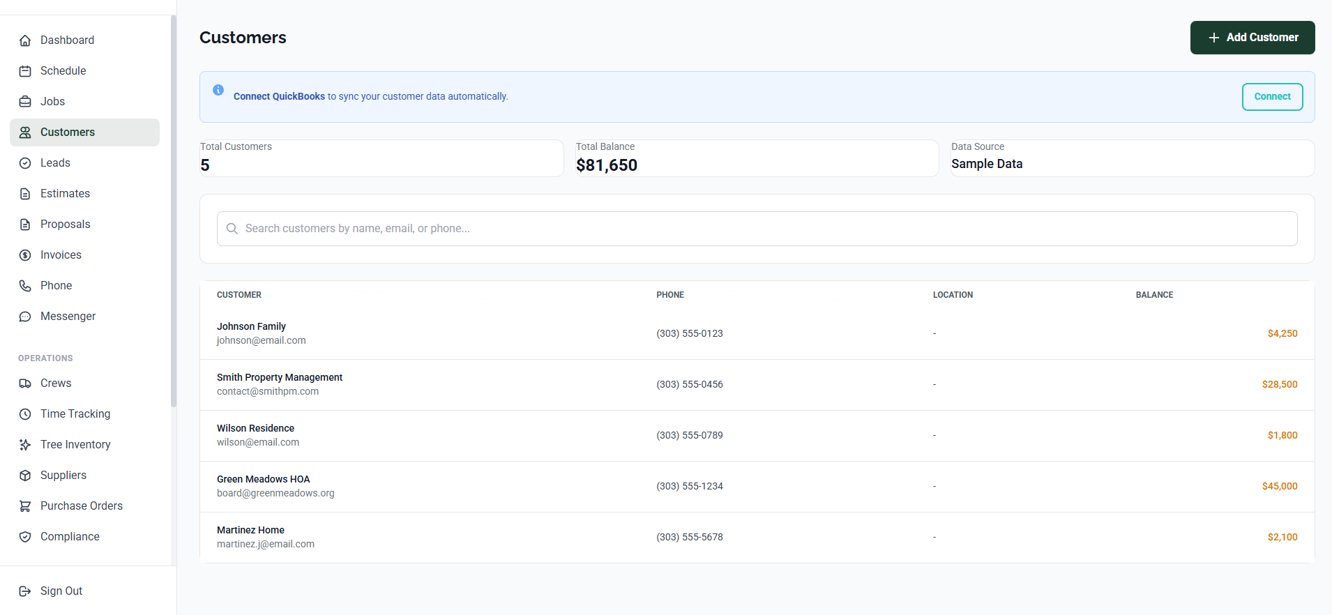 Arbor Dash tree inventory showing species, measurements, and condition data